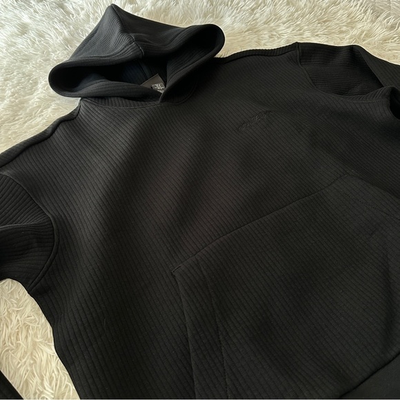 H&M Loose Fit Black Ribbed Hoodie Sweatshirt Soho Heights Logo Size M - Picture 6 of 14